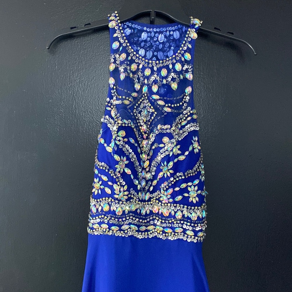 Royal blue sequined prom dress